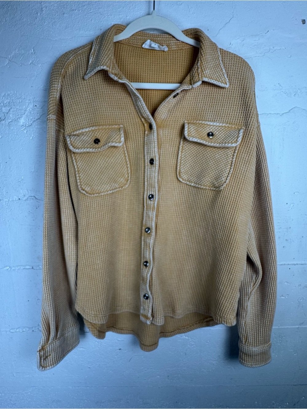 Hippie Rose Waffle Knit Shacket mustard Yellow Boho lightweight Shirt Jacket S